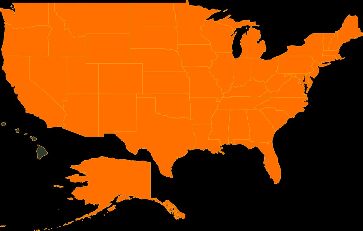 Map of the United States shaded where Wigeon is commonly found in hunting season